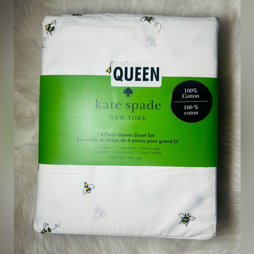 ♠️ Kate Spade ♠️ Queen Sheet Set - White with Bee Pattern